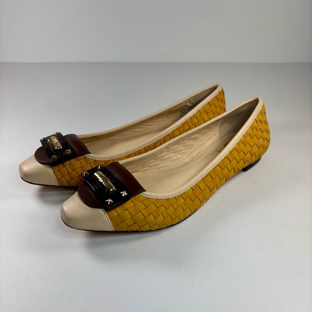 Vero Cuoio Elegant Yellow‎ and Cream Women's Flats size 7M all leather